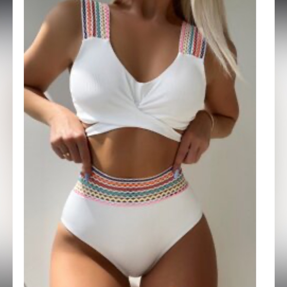 White High Rose Bikini with Rainbow details